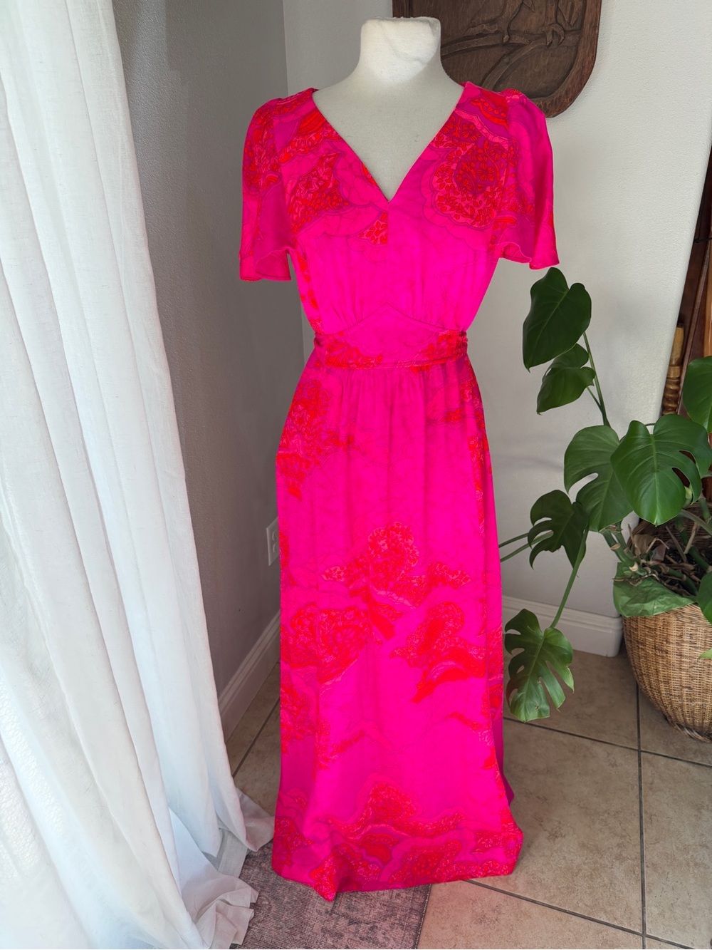 Vintage Queen Emma Fashions Honolulu Hawaii Pink Maxi Dress Size 8
